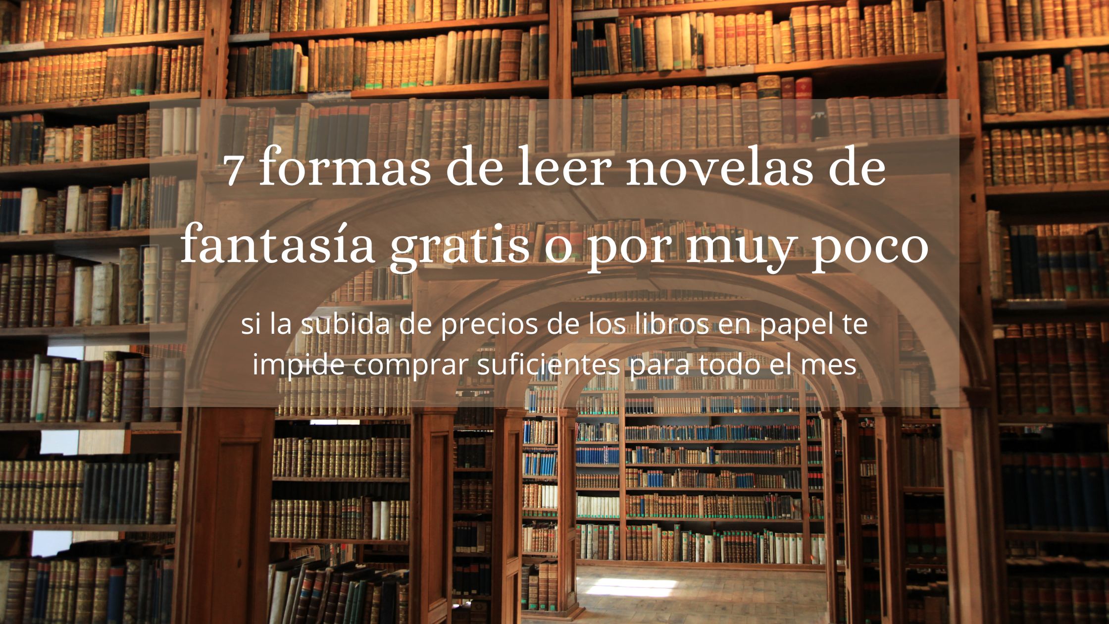 Portada de el artículo Como leer novelas de fantasia gratis o por muy poco, que muestra una biblioteca, en la que algunas de las estanterías están cortadas para formar un arco y crear un pequeño túnel por el que pueden cruzar los lectores